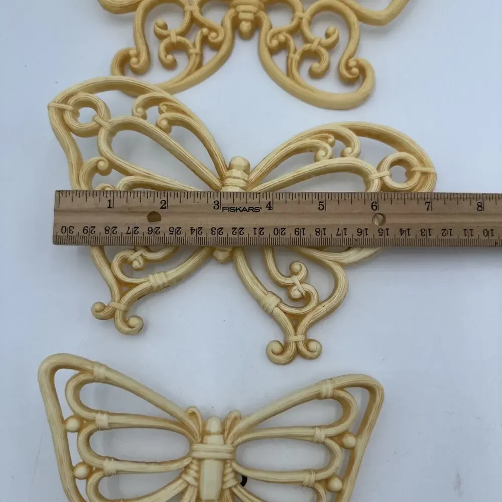 3 Vtg Syroco Beige Butterfly Wall Decor Retro Boho